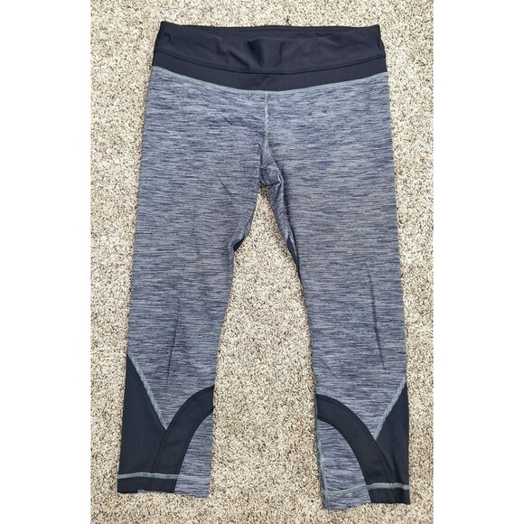 Lululemon  Pace‎ Rival Crop Leggings Grey Black Zip Back Pocket Sz 8 - Picture 1 of 5